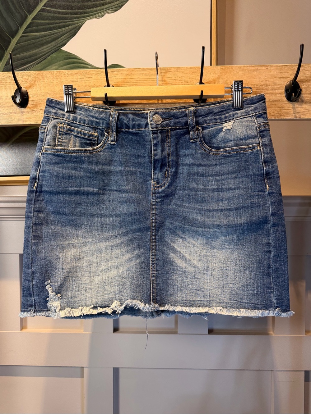 Vintage Y2K Skirt Denim Women's Blue Denim Mini Skirt - Casual Frayed Hem M